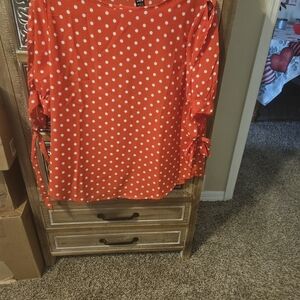 Red Polka Dot Blouse with Tie Sleeves